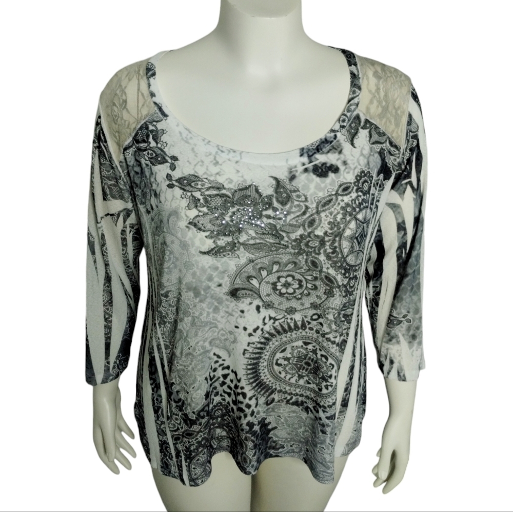 Y2K Vanilla Sugar Semi-Sheer Lace‎ Studded Floral Top Women's XLarge Stretch